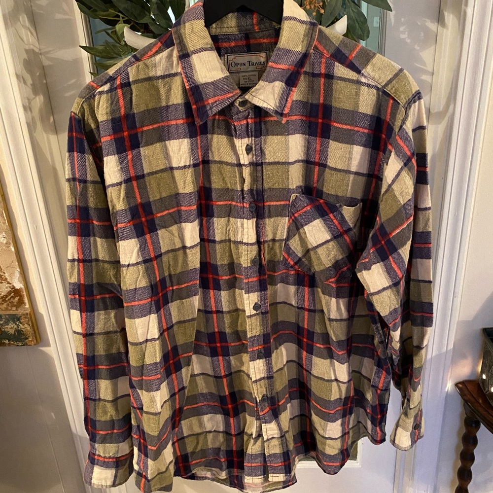 Mens Open Trails Plaid Flannel Button Down Shirt LS XL